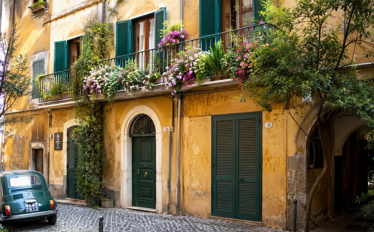 Casa di corte con balcone fiorito